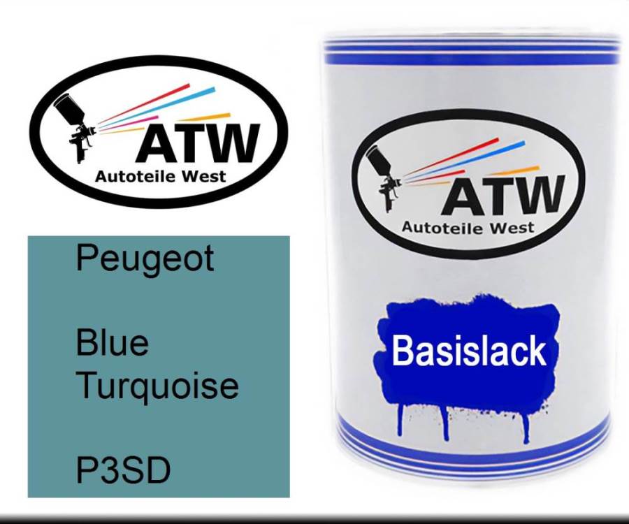 Peugeot, Blue Turquoise, P3SD: 500ml Lackdose, von ATW Autoteile West.